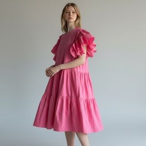 Chepe Ansaldo Made In Italy Cotton Pink Bright Dress, Medium